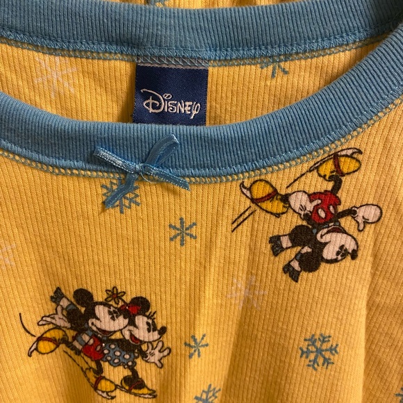 Disney Pajama Set Women L Mickey Mouse Snowman 2 Piece Lot Large Lg Yellow Blue - Picture 2 of 10
